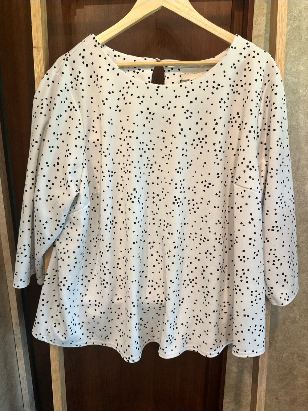 MELLODAY | White Blouse with Black Dot Print | 3/4 to Long Sleeve | 3X
